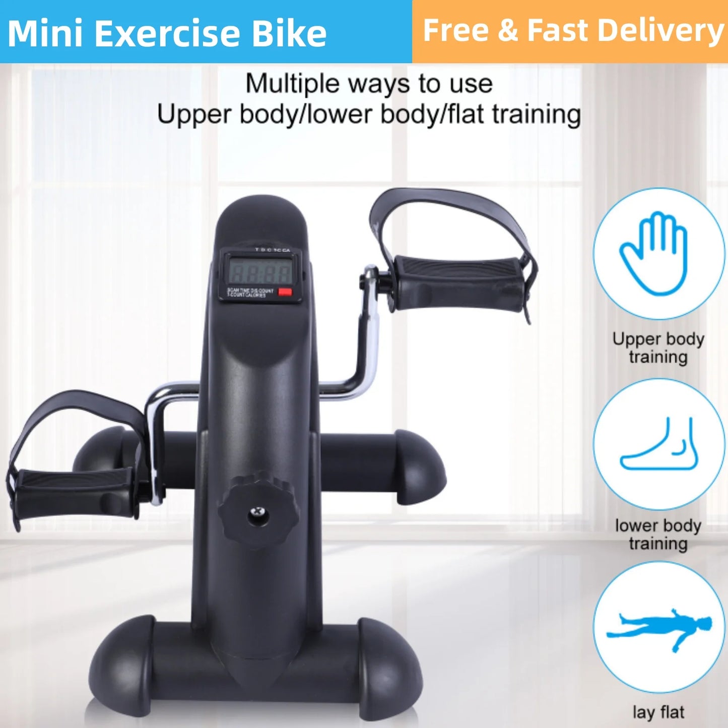 Mini Indoor Pedal Exerciser Cycle Bike Leg Arm Desk W/Lcd Display Fitness Portable Pedal Stationary Bike Home Exercise Black