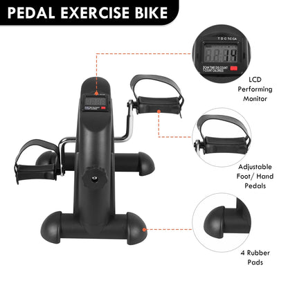 Mini Indoor Pedal Exerciser Cycle Bike Leg Arm Desk W/Lcd Display Fitness Portable Pedal Stationary Bike Home Exercise Black