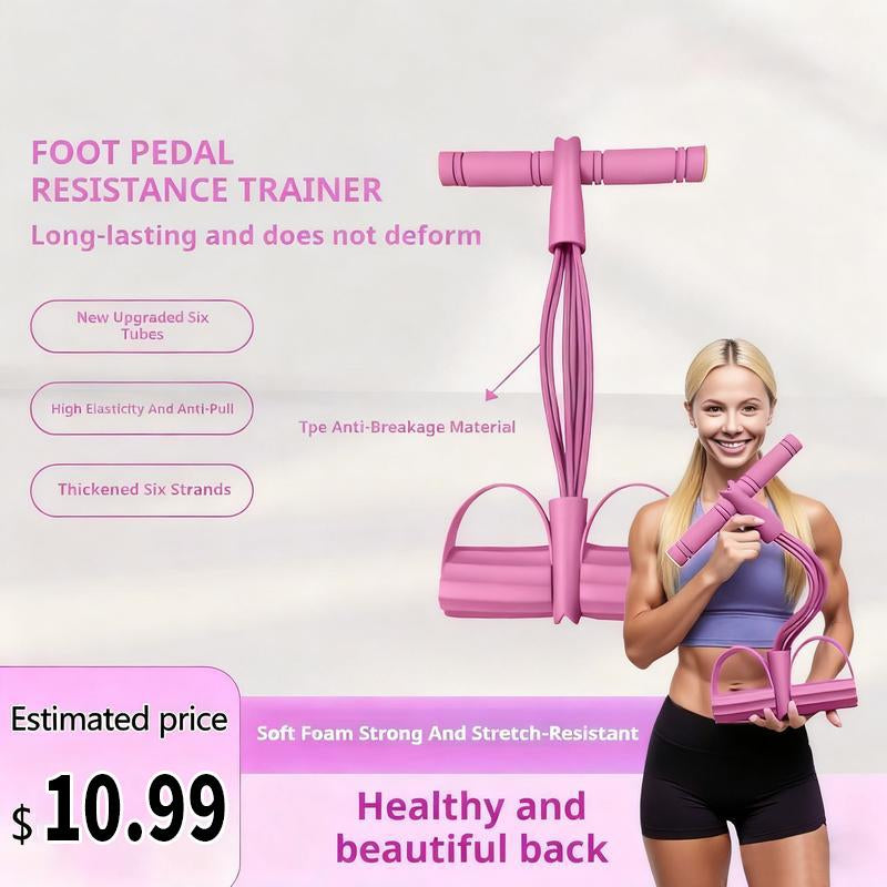 6-Strand Heavy Duty Abdominal Crunch Fitness Equipment – Leg & Core Workout, Sit-Up Assist, Home Gym Exercise, Non-Slip Foot Pedal & Resistance Bands (Portable)